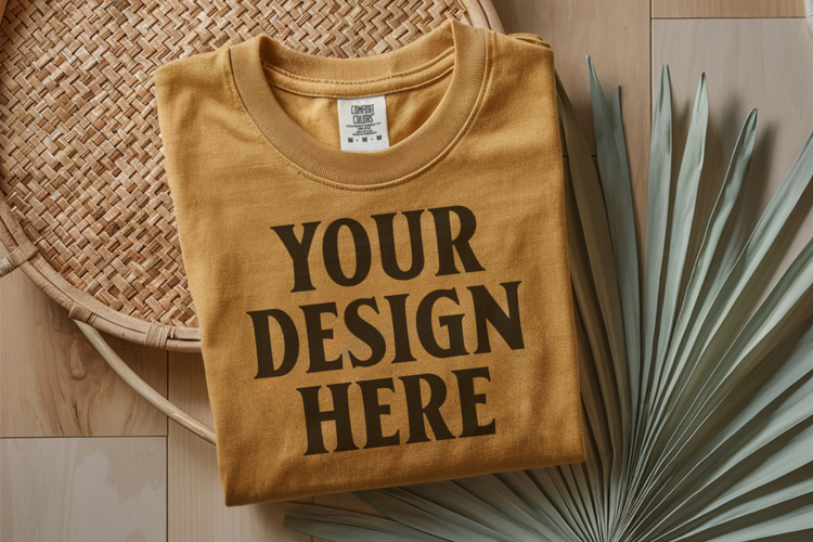 Mustard Comfort Colors 1717 Folded Tshirt Mockups