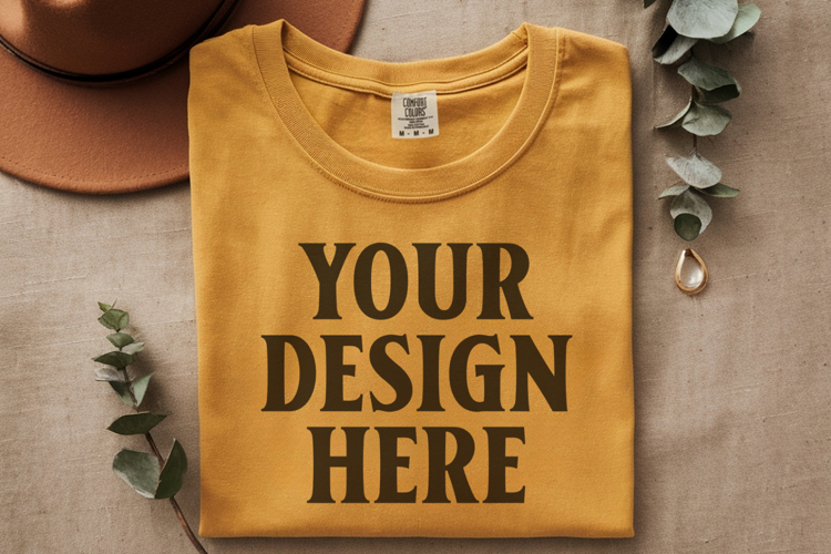 Mustard Comfort Colors 1717 Folded Tshirt Mockups