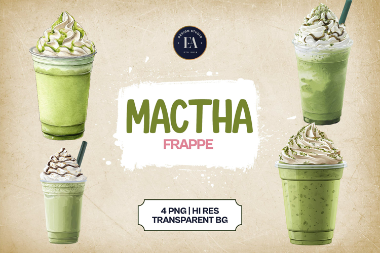 Matcha Frappe Clipart Bundle 4 PNG