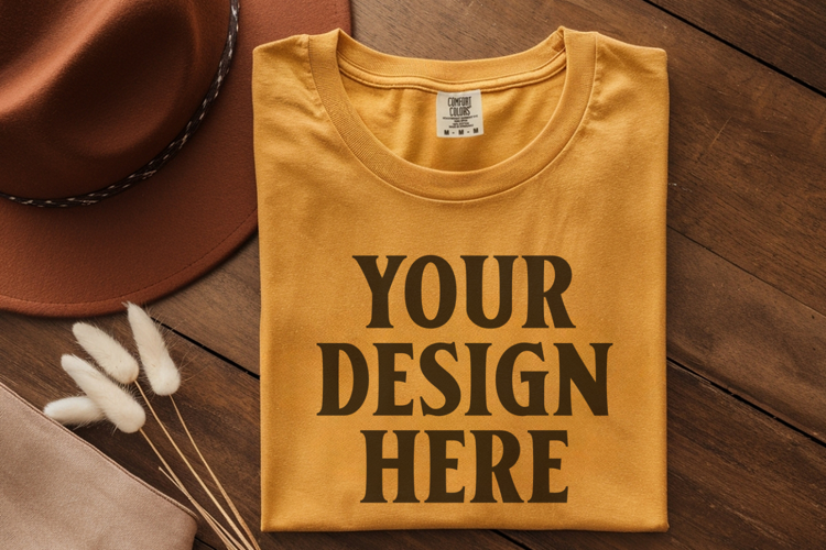 Mustard Comfort Colors 1717 Folded Tshirt Mockups