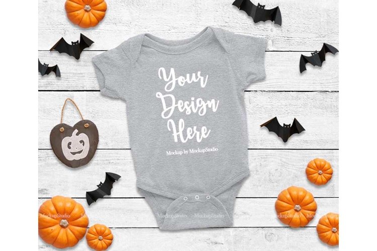 Halloween Newborn Gray Blank Baby Bodysuit Mock Up Display