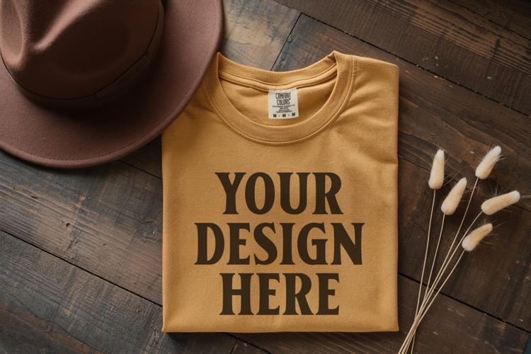 Mustard Comfort Colors 1717 Folded Tshirt Mockups