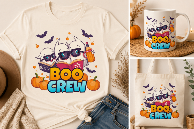Halloween Boo Crew PNG | Cute Ghosts Reading Books