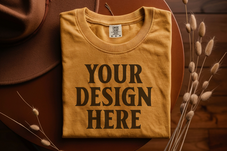 Mustard Comfort Colors 1717 Folded Tshirt Mockups