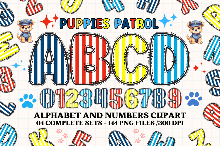 Puppies Patrol Alphabet png, letters doodle, puppies clipart