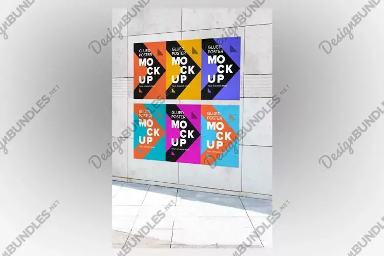 Poster Mockup with Glued, Wrinkled & Crumpled Paper Effect