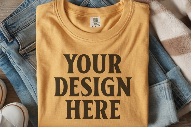 Mustard Comfort Colors 1717 Folded Tshirt Mockups example image 1
