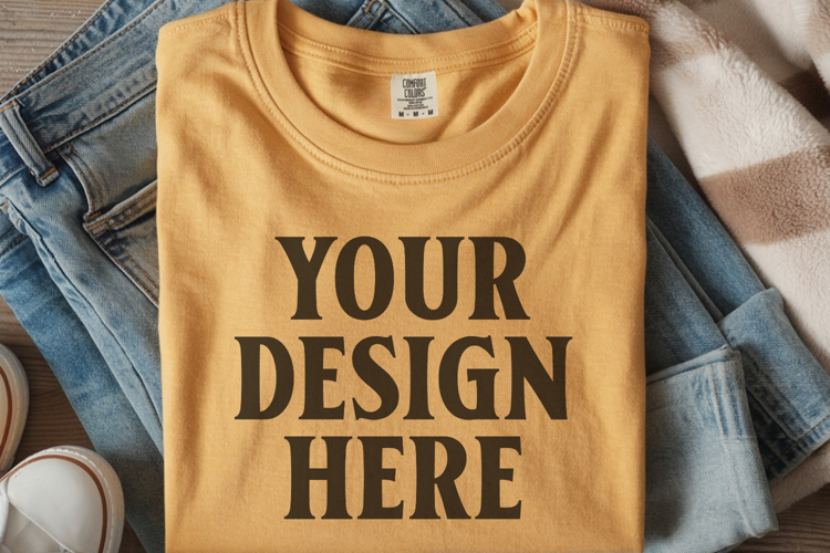 Mustard Comfort Colors 1717 Folded Tshirt Mockups