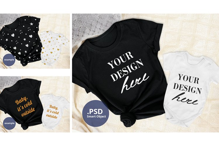 Black T-shirt   Baby Bodysuit Mockup Plain background PSD