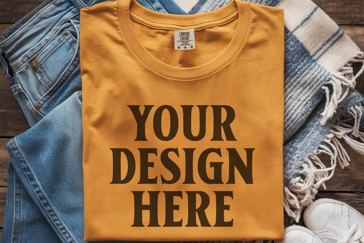 Mustard Comfort Colors 1717 Folded Tshirt Mockups