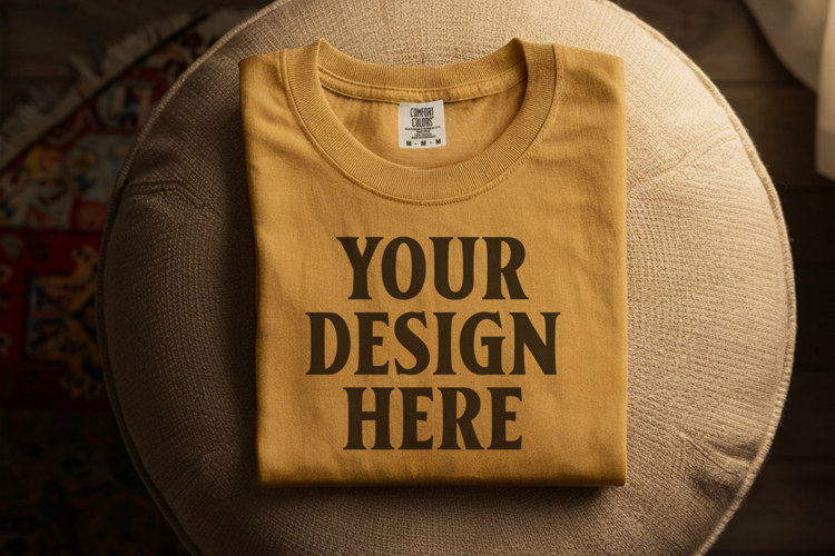 Mustard Comfort Colors 1717 Folded Tshirt Mockups
