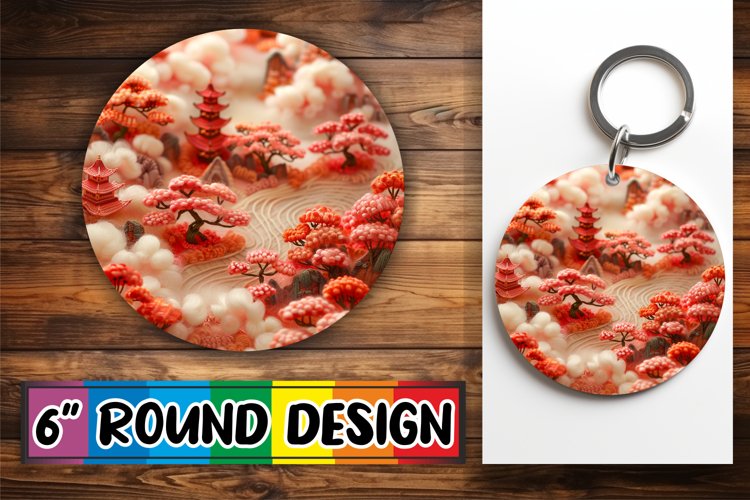 Spring Landscape Embroidered Circle Kaychain Sublimation example image 1