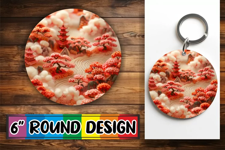 Spring Landscape Embroidered Circle Kaychain Sublimation