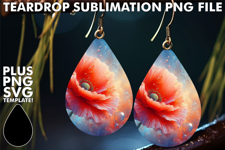 Playful Teardrop Earrings Gift PNG, 3D Flower