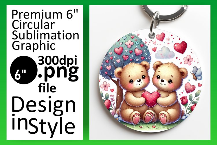 Playful Round Design for Keychains , Valentine Bear