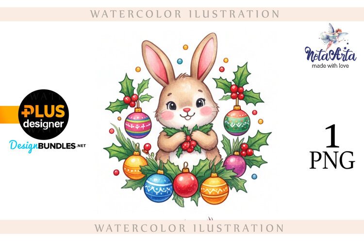 Christmas Bunny in Watercolor Style example image 1