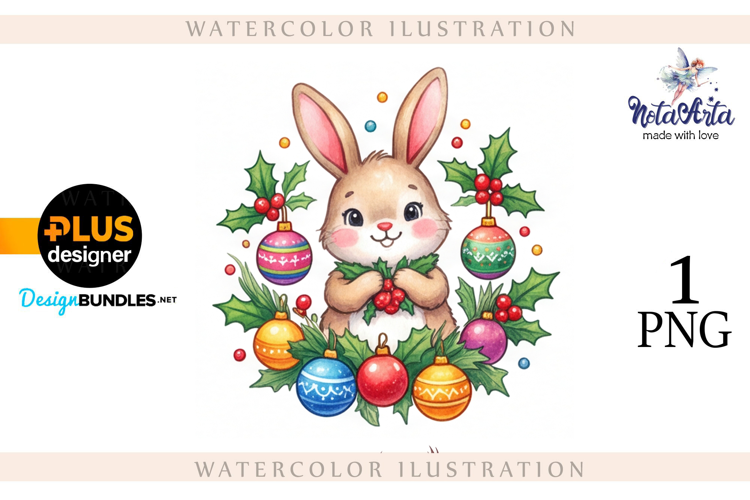 Christmas Bunny in Watercolor Style