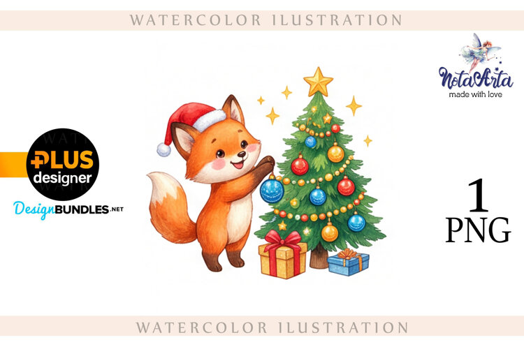 Illustration of a cute Christmas fox example image 1