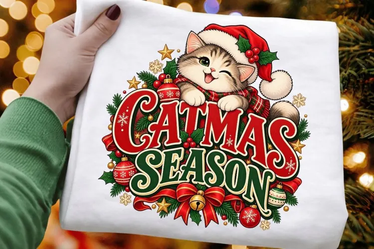 Catmas Season Cute Kitten Wearing Santa Hat PNG - Holiday