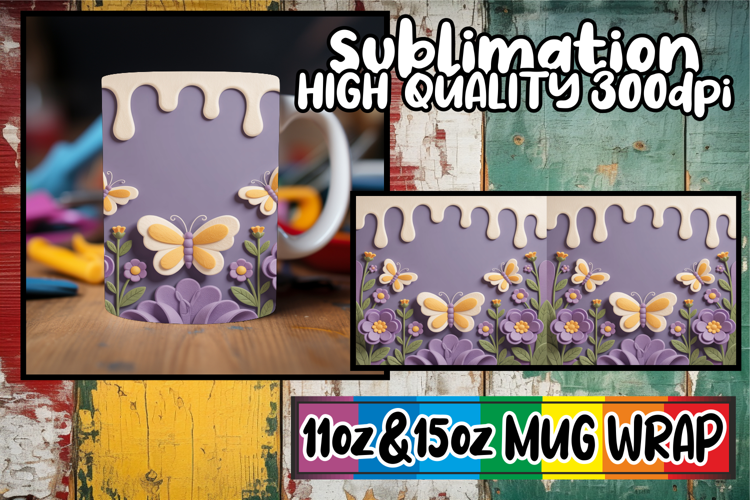 Uplifting dreams 11oz 15oz mug wrap, 3D Flowers