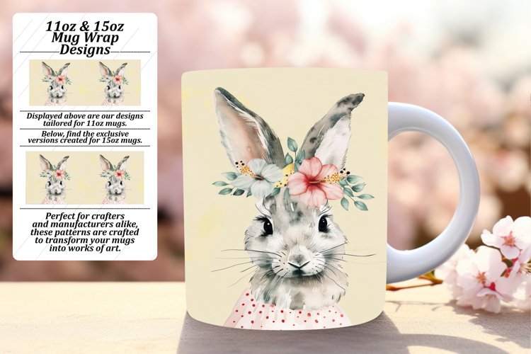 Playful Bunny and Flower Art Mug Design