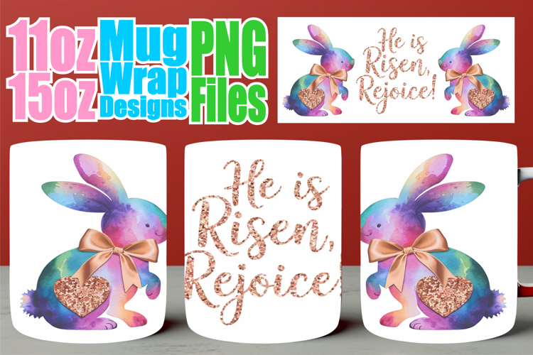 Blissful heart 11oz 15oz sublimation wrap, Easter Bunny