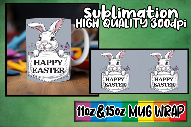 Bright outlooks 11oz 15oz sublimation wrap, Easter Animals example image 1