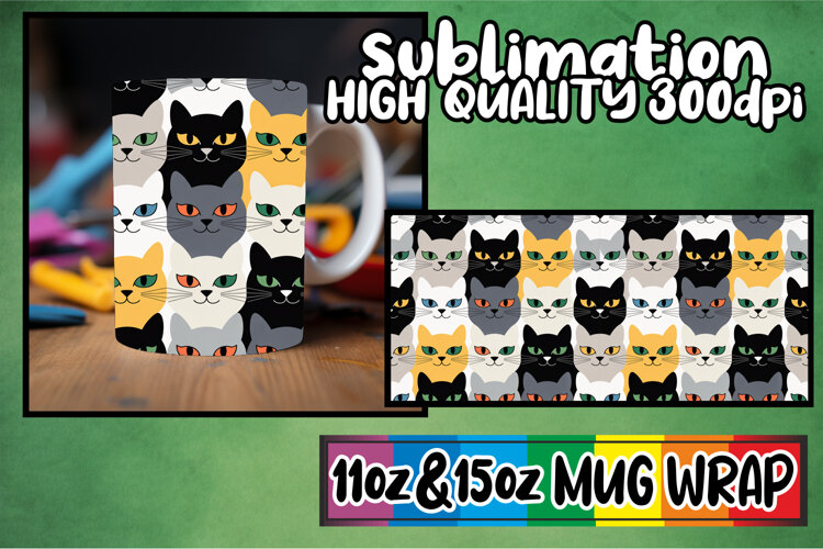 Lively spirit 11oz 15oz mug wrap, Funny Cat example image 1