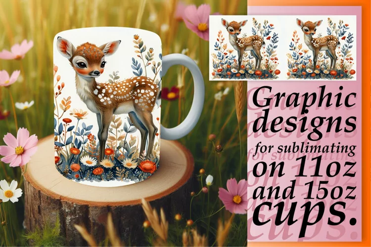 Deer Watercolor Mug Wrap Sublimation Art