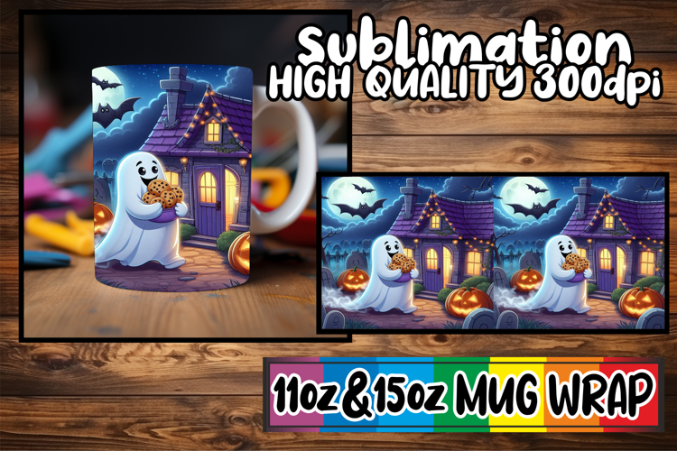 Lively afternoons 11oz 15oz sublimation wrap, Ghost