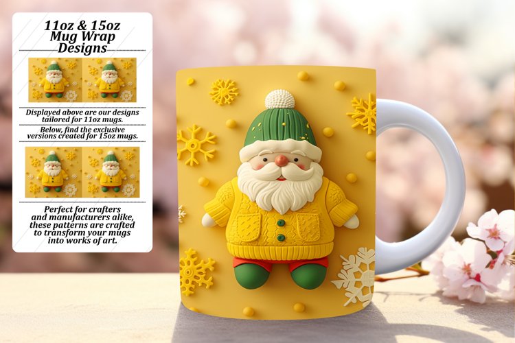 Santa Claus 3D Christmas Mug Wrap Sublimation 11oz 15oz