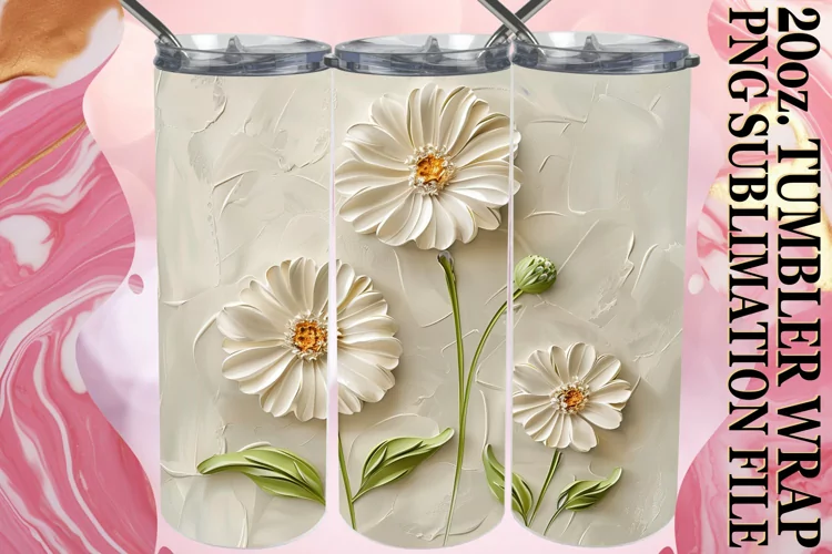 White Bloom Delight: Sublimation 20oz Tumbler