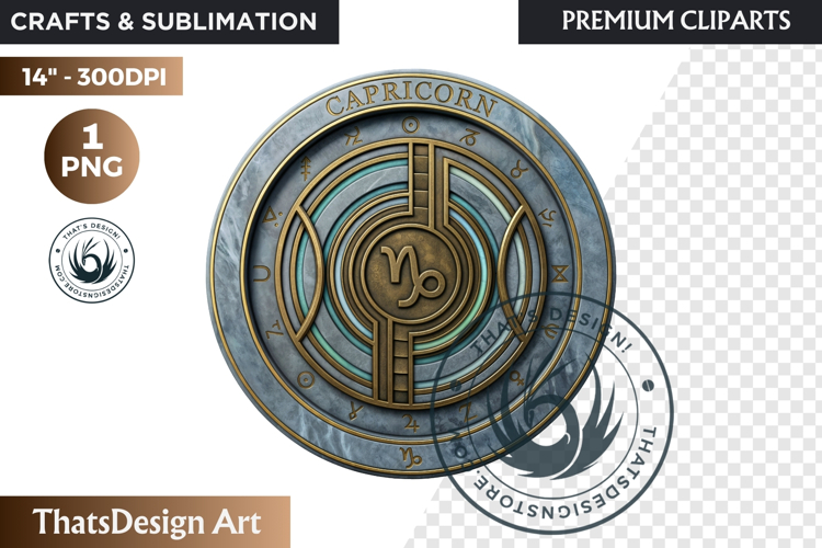 Capricorn Alchemical Zodiac Clipart Magic Horoscope Coin PNG