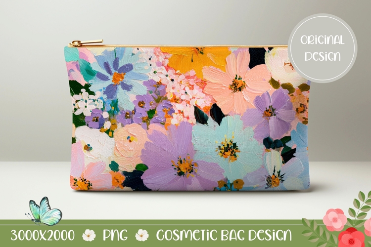 Floral Cosmetic Bag Template, Pastel Flowers Cosmetic Bag