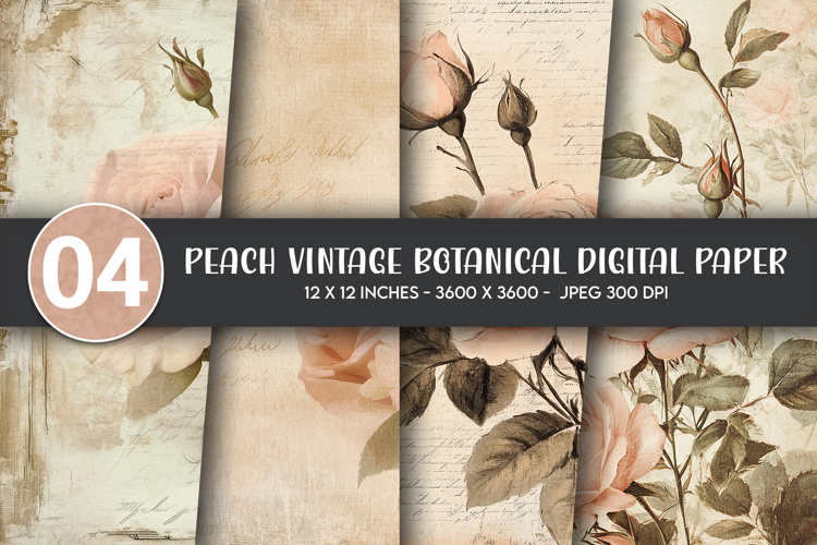 Peach Vintage Botanical Digital Paper example image 1