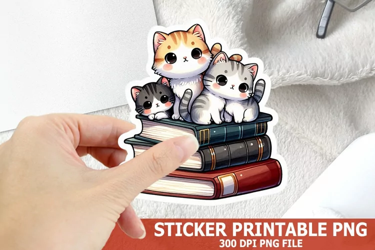 Cute Cat on A Stack of Books Sticker| Books Sticker