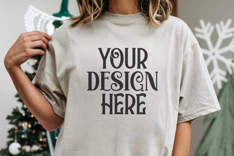 Grey Comfort Colors 1717 Christmas Mockup, CC 1717