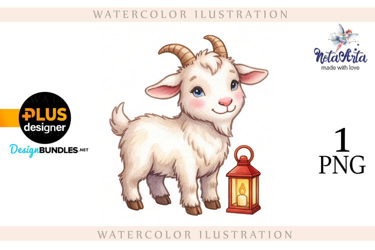 Christmas Goat in Watercolor Style example image 1
