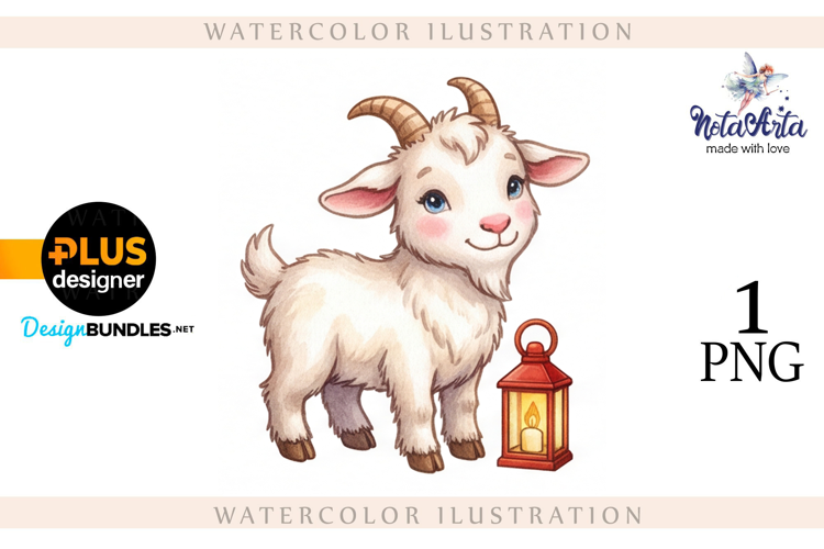 Christmas Goat in Watercolor Style