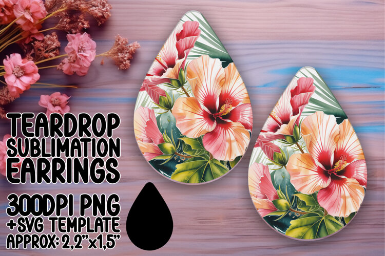 Stylish Teardrop Earrings PNG Artwork , Flowers example image 1
