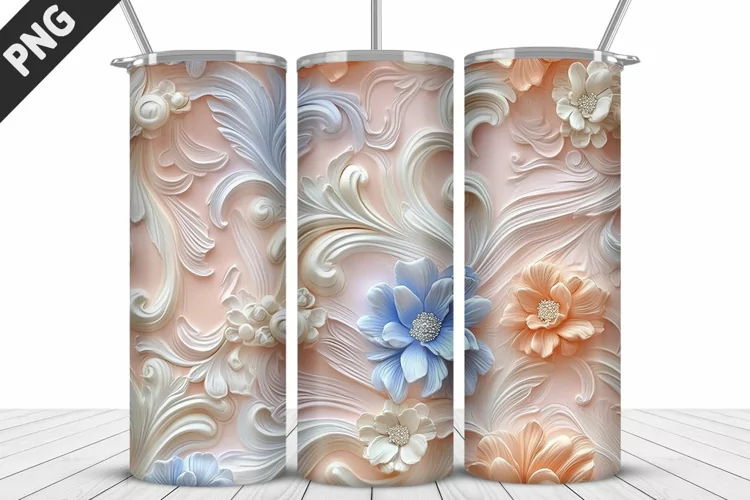 3D Daisy Flowers 20oz Tumbler Wrap | Sublimation Design