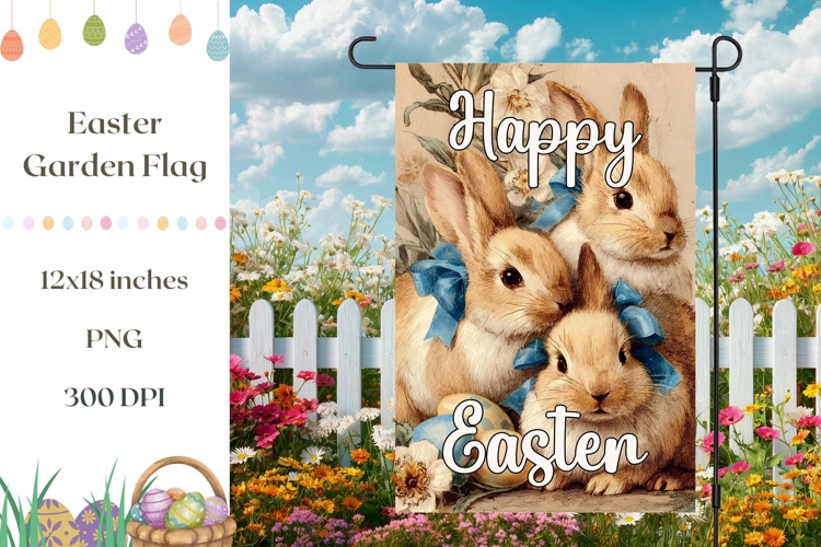 Vintage Easter Garden Flag, Funny Bunny Garden Flag Print