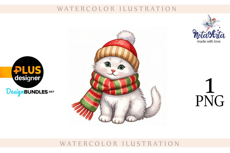 Christmas Kitten in Watercolor Style example image 1
