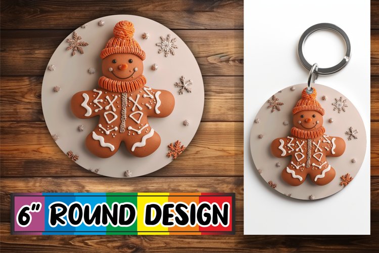 3D Gingerbread Round Design for Mugs Christmas Keychain