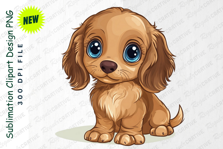 Cartoon Style Brown Puppy Dog With Big Blue Eyes Clipart