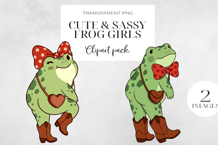 Cute Sassy Frog Girls PNG Clipart, Sublimation PNG.