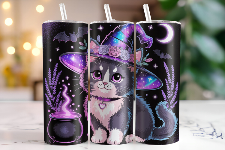 Halloween Cat Tumbler Wrap | Sublimation | Tumblers example image 1