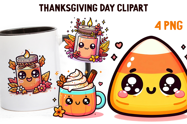 Cute Kawaii Thanksgiving Clipart | Fall Pumpkin Turkey PNG