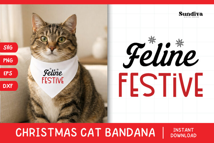 Christmas Cat Bandana Quotes SVG | Feline Festive