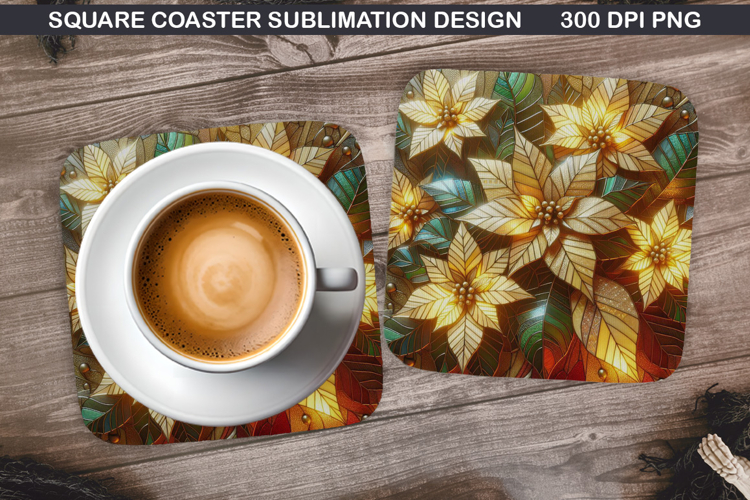 Poinsettias Coaster Sublimation, Christmas Coaster PNG example image 1
